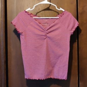 pink and red striped shirt